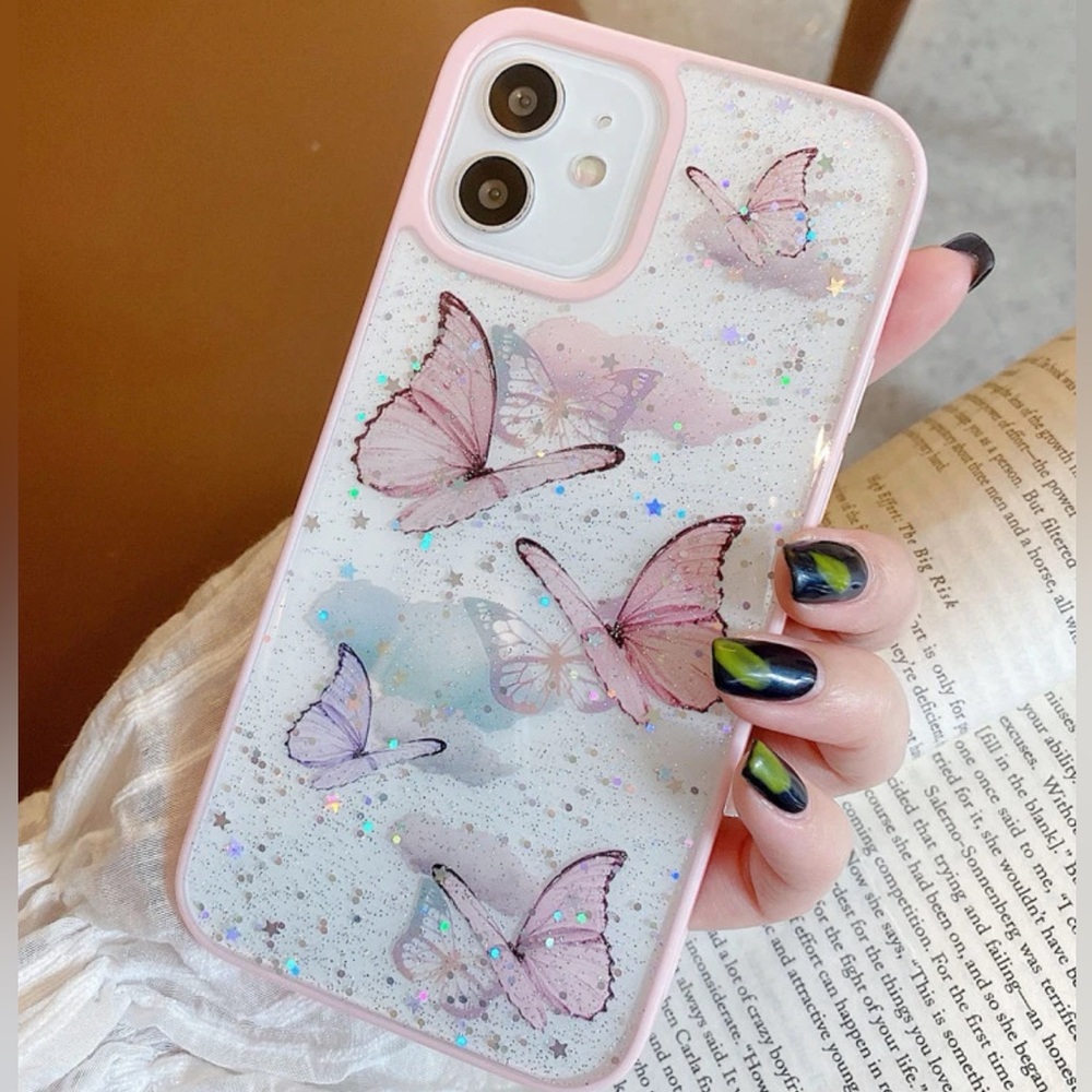 Pink Butterfly Pattern Contrast Frame Phone Case